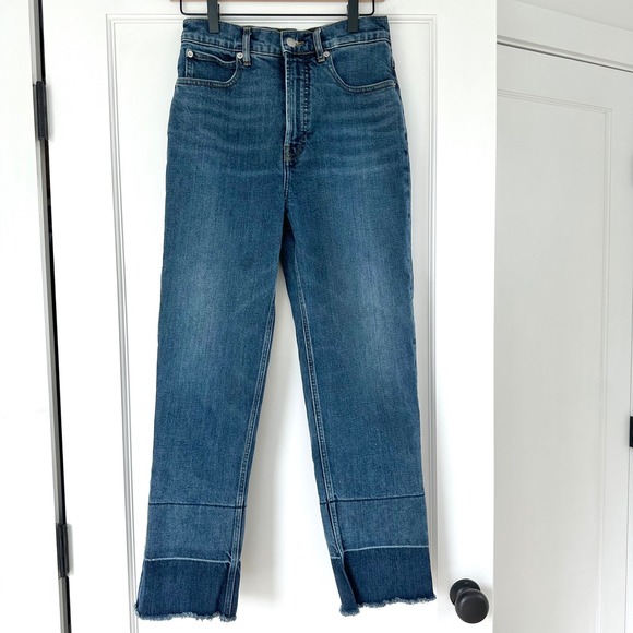 Everlane Denim - Everlane The Way High Jean Abyss Straight Leg Frayed Hem Denim Blue Women's‎  27